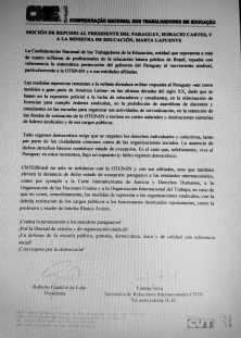 Moção de repúdio enviada pela CNTE
