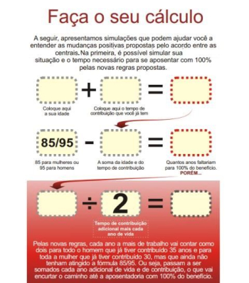Na primeira linha, veja como funciona para quem atingir o 85/95. Abaixo, como ficará mais fácil para quem já tem tempo de contribuição