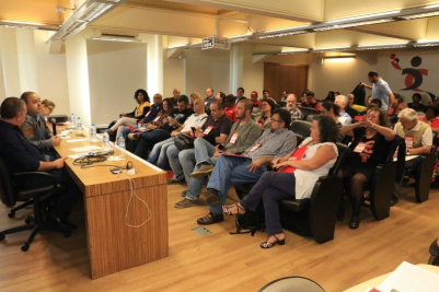 Dirigentes da CUT durante Executiva Nacional nesta terça (5), em São Paulo