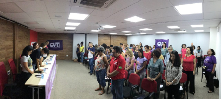 Momento de um minuto de silêncio em memória ao vice-presidente da CUT SP, Tião.