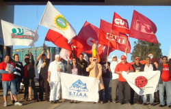 Bandeiras da Contac/CUT, da FederaÃ§Ã£o e dos Sindicatos da AlimentaÃ§Ã£o tremulam nas mobilizaÃ§Ãµes em defesa da NR dos Frigorificos