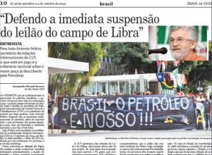 Jornal Brasil de Fato destaca aÃ§Ã£o cutista contra o leilÃ£o