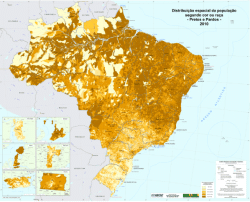 As Ã¡reas mais escuras sÃ£o as que apresentam maior concentraÃ§Ã£o (percentual) de pessoas que se autodeclaram como pretas ou pardas