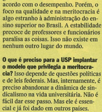 Trecho de entrevista do reitor da USP, em 2014