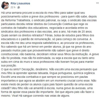 reprodução Facebook da jornalista Rita Lisauskas