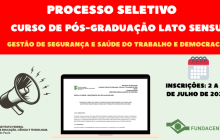 Abertas inscrições para pós-graduação em gestão de SST e democracia, na Fundacentro