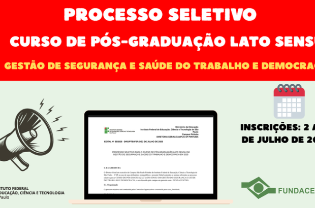 Abertas inscrições para pós-graduação em gestão de SST e democracia, na Fundacentro